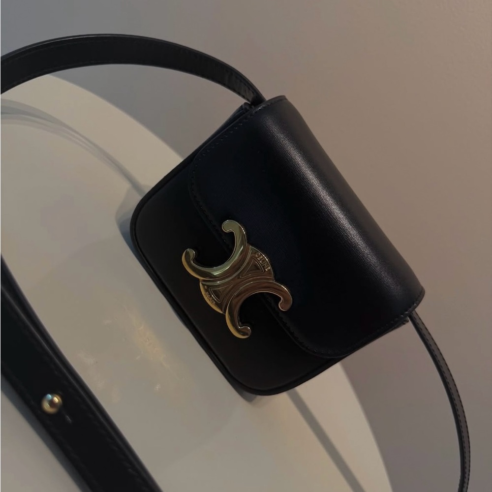 Celine Black Leather Crossbody Bag with Gold Triomphe Hardware